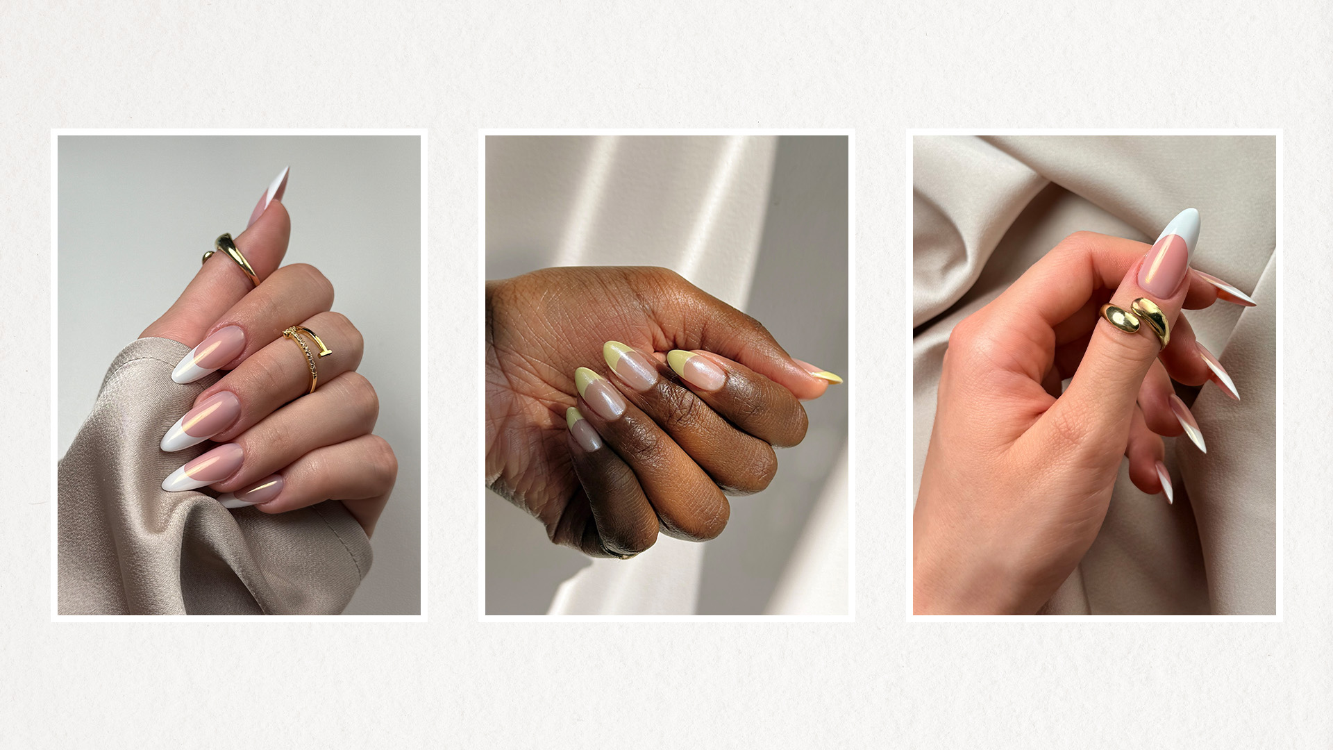 Chrome French tip nail ideas.