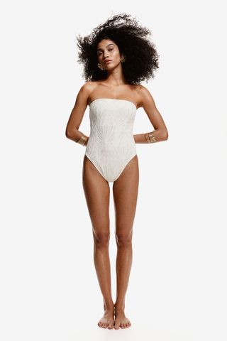 Padded-Cup High-Leg Bandeau Swimsuit