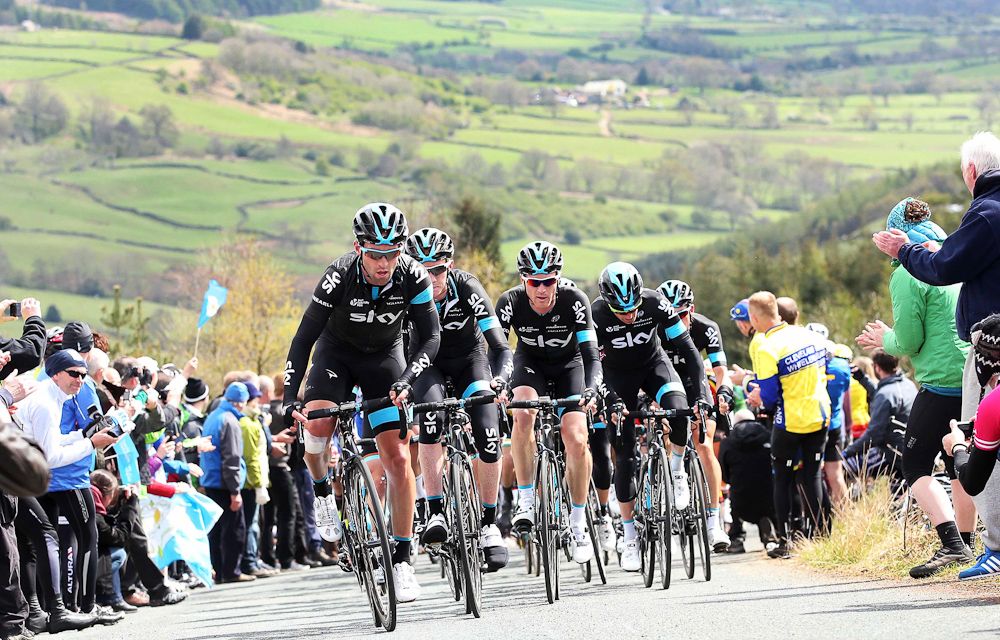 Team Sky drives the pace.