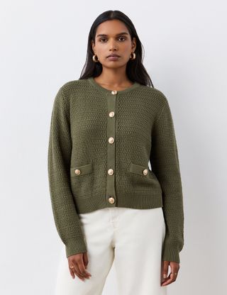 Pure Cotton Textured Button Front Cardigan