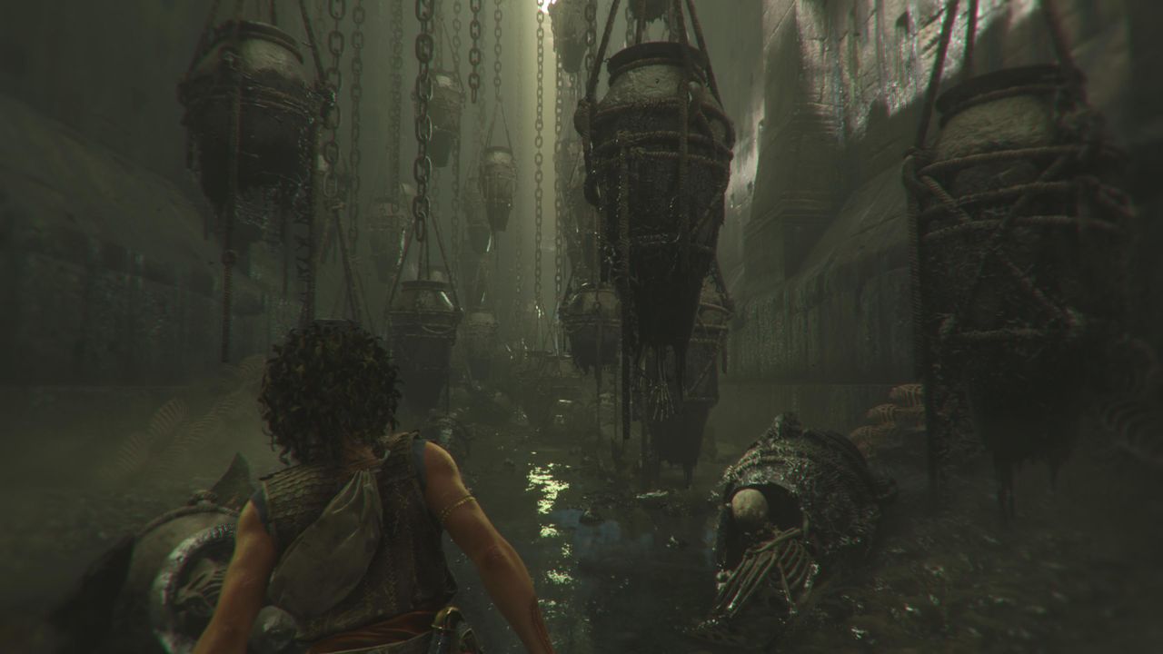 Screens from a fantasy video game set in ancient greek ruins