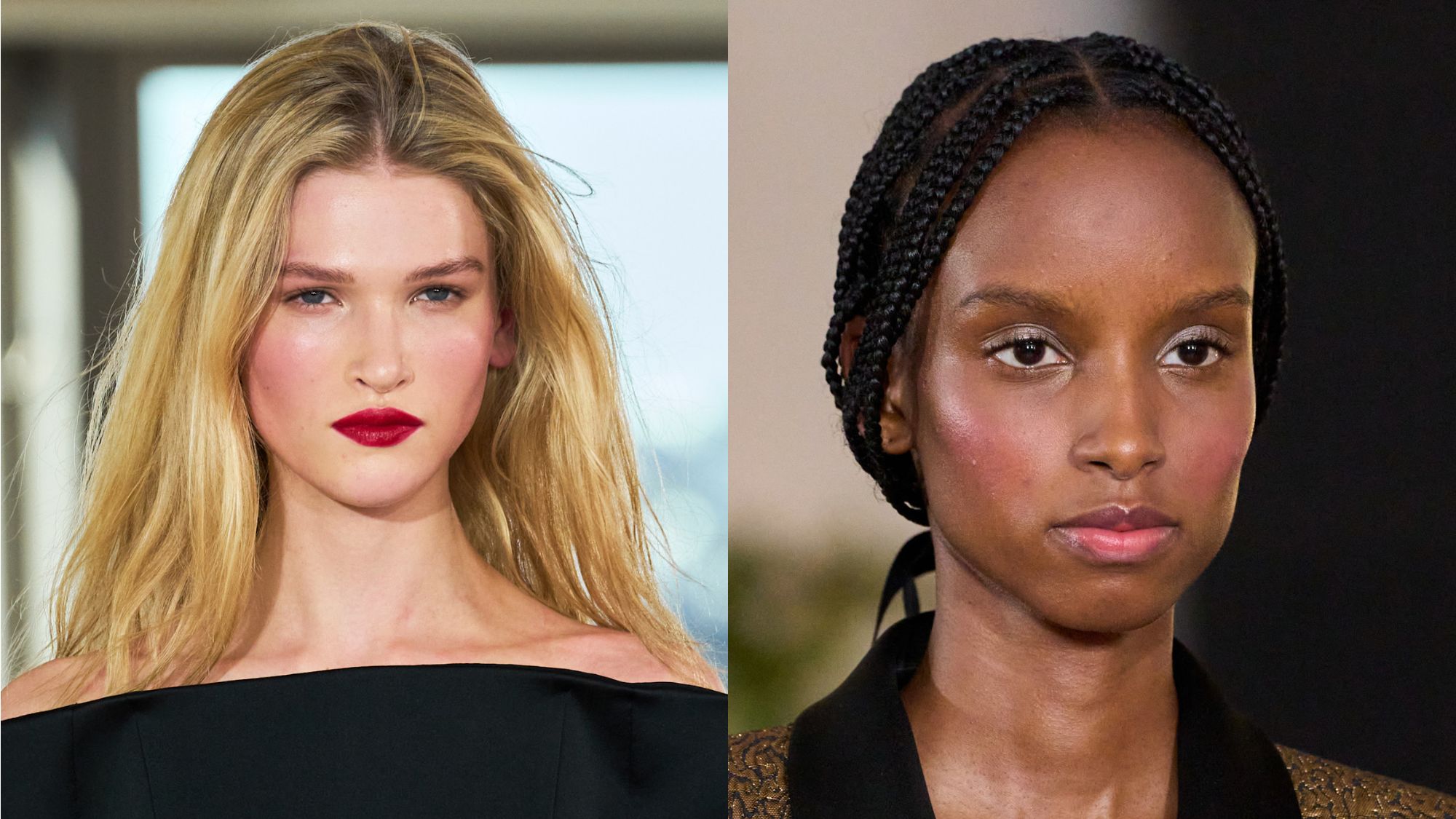 Two people wearing bright or heavy blush.