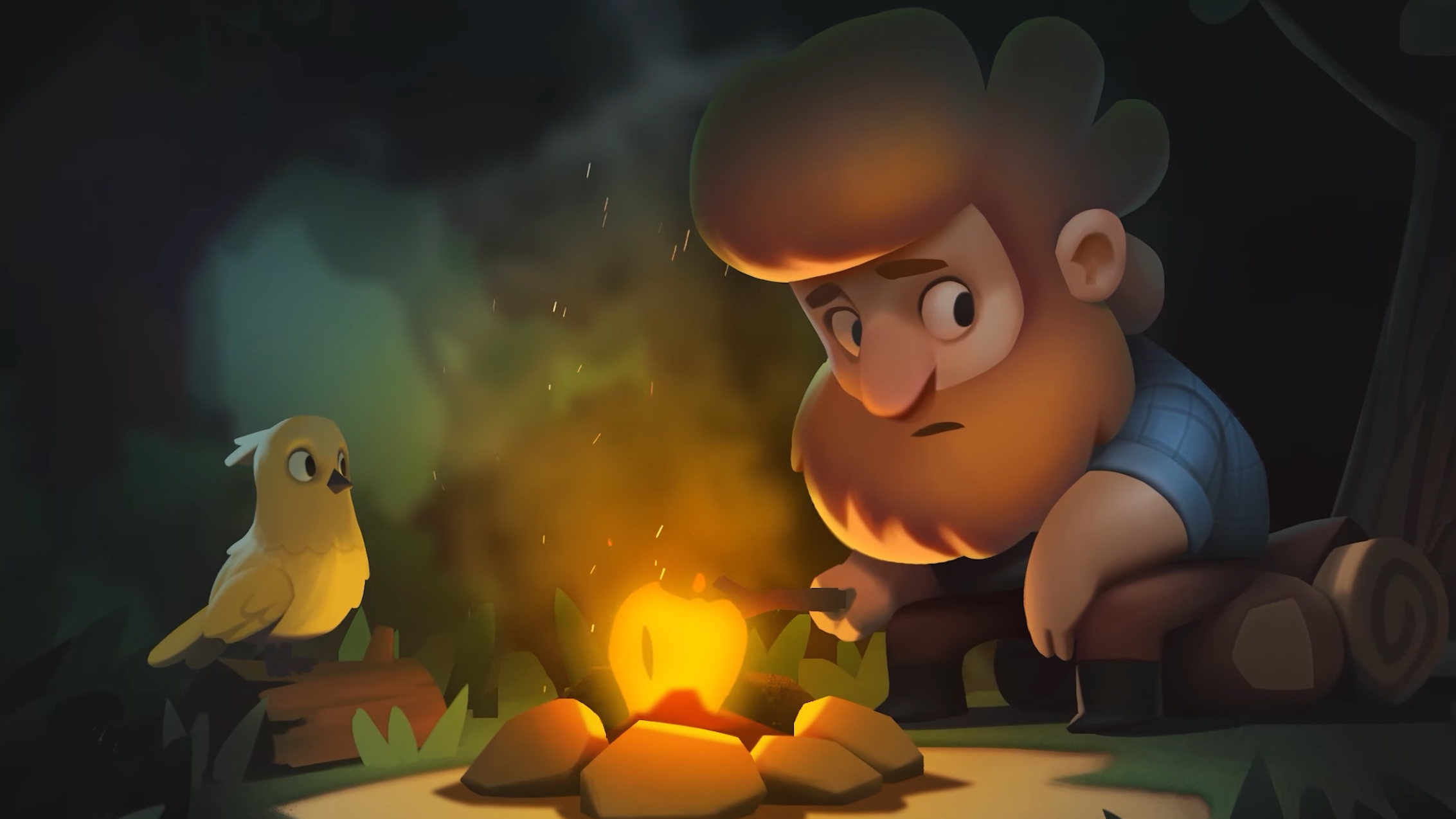 Man sitting by campfire