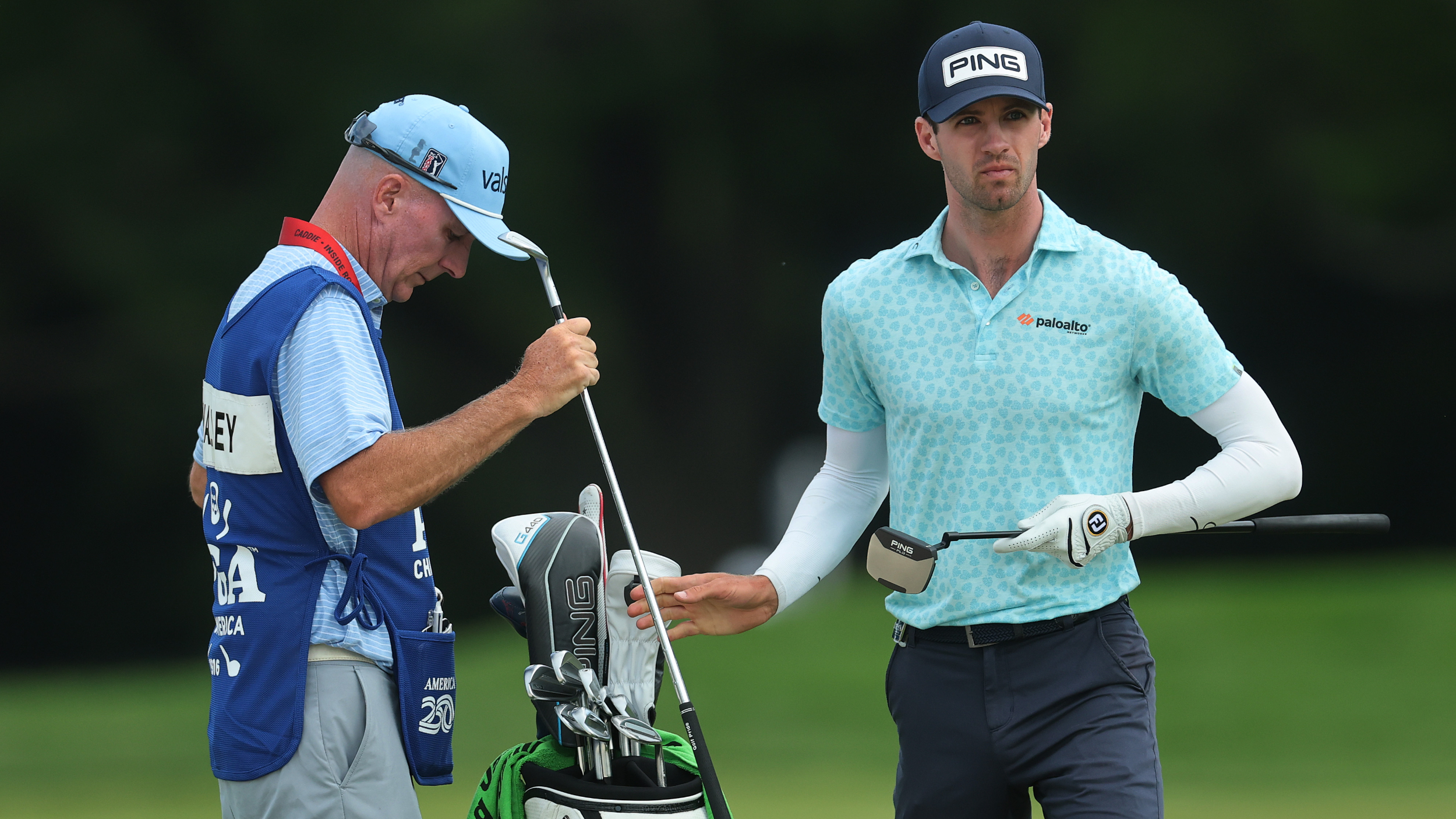 Michael Burns and Alex Smalley at the PGA Championship at Aronimink