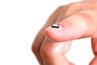 A computer chip produced using nanotechnology.