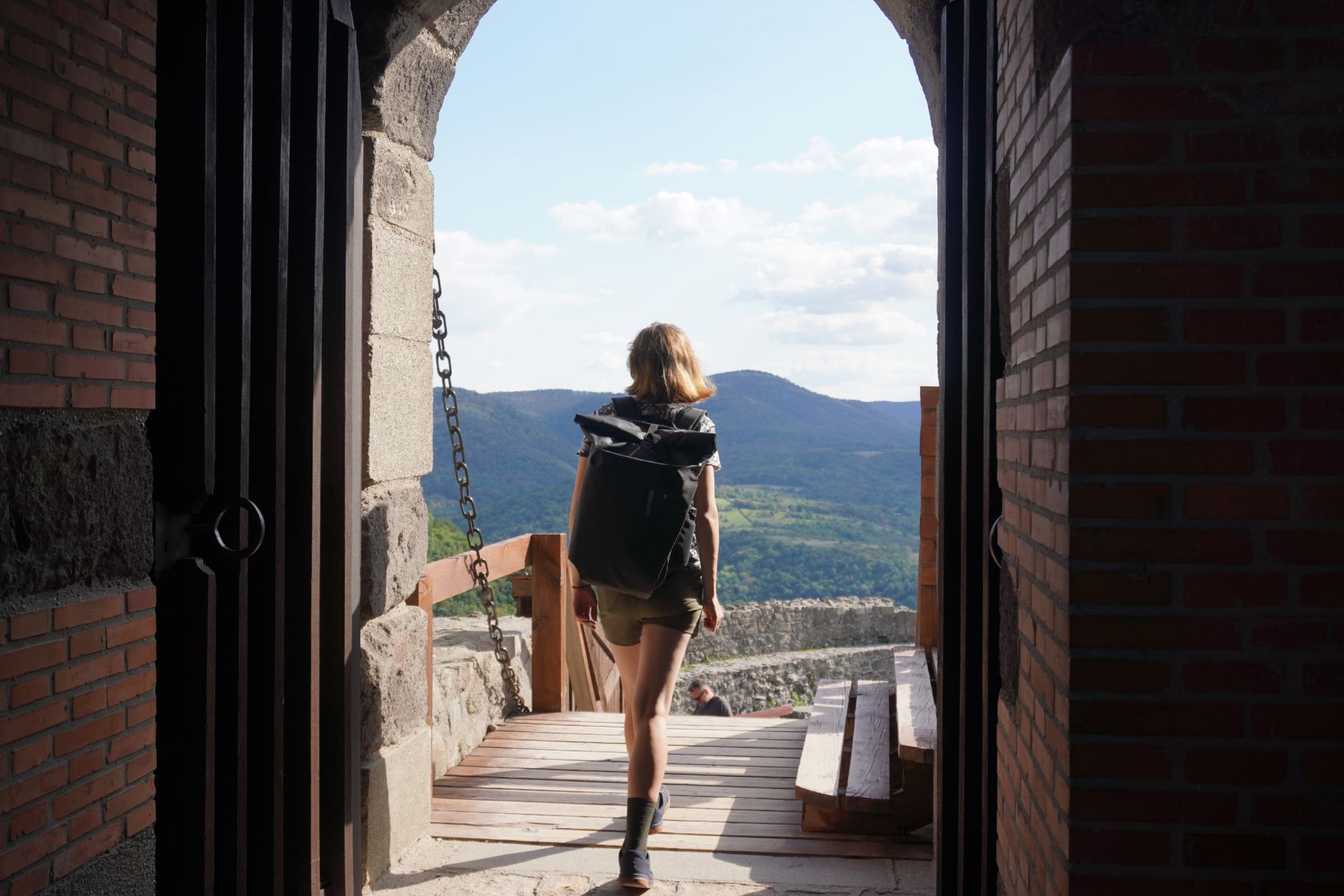 Image shows Anna exploring the Visegrád Citadel in Hungary.
