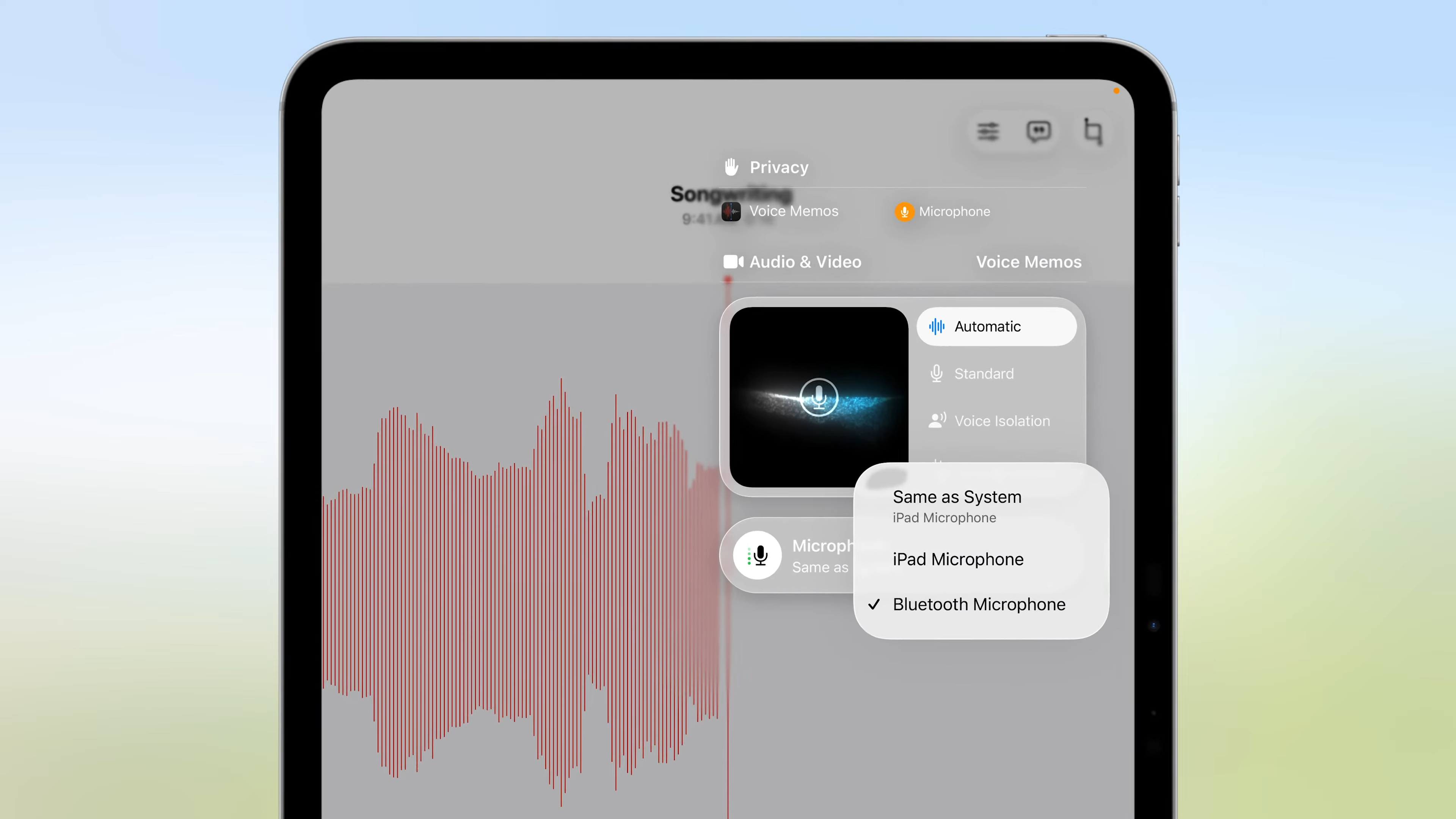 Microphone selection in iPadOS