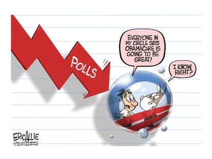 Political cartoon Obama polls Obamacare