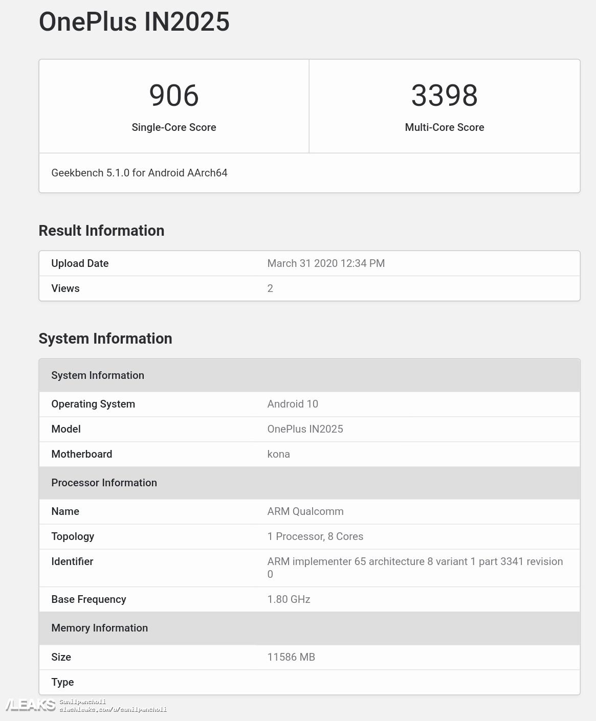 Geekbench 5 result