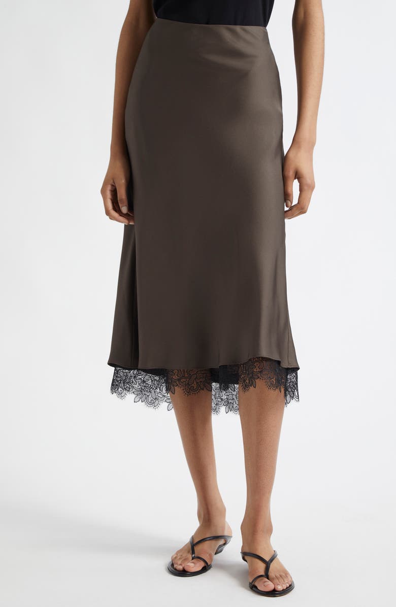Lace Trim Silk Midi Skirt