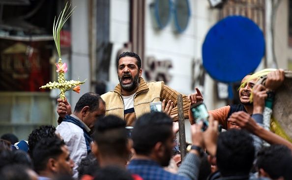 Mourners outside a Coptic Christian church in Egypt.