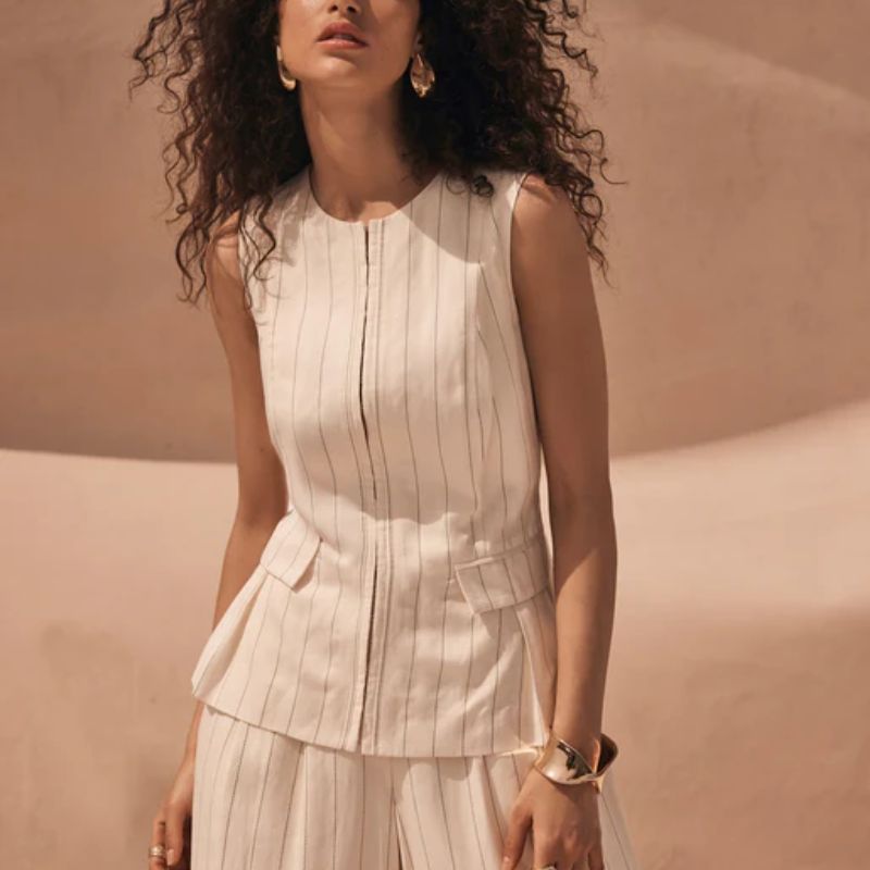 round neck striped waistcoat