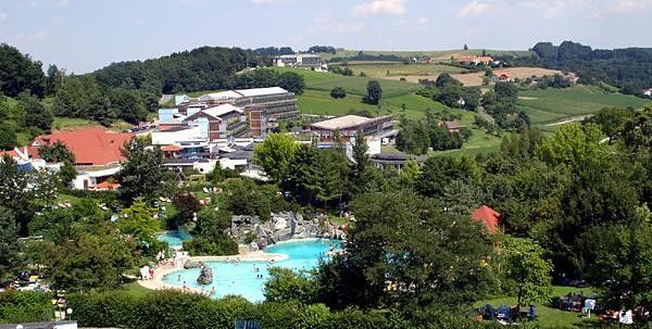 Nestled among green hills...