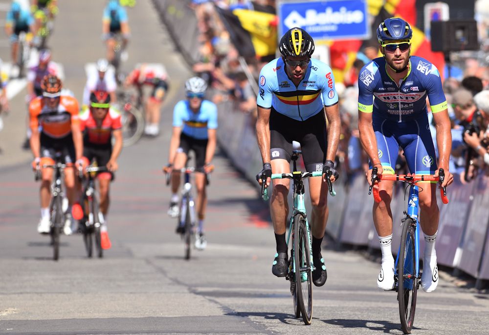 Maarten Wyanants and Guillaume Van Keirsbulck at the end of stage 1 at the Belgium Tour