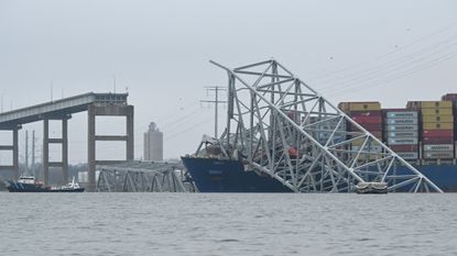 The Dali container ship after striking the Key Bridge in Baltimore