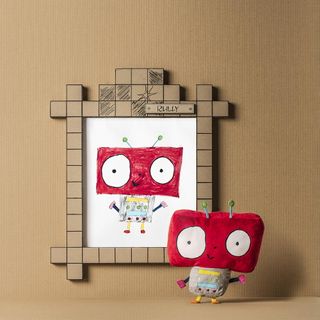 sagoskatt cuddly red toy with cardboard frame