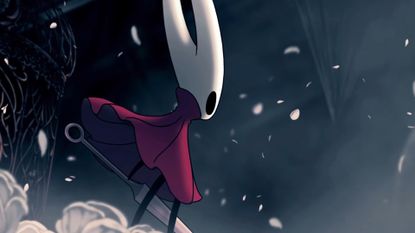Hollow Knight Silksong cutscene screenshot of Hornet in a field of white flowers
