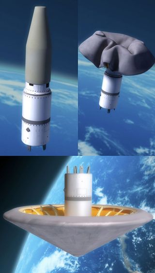 An artist's concept of the Inflatable Re-entry Vehicle Experiment 3 test vehicle deploying in space.