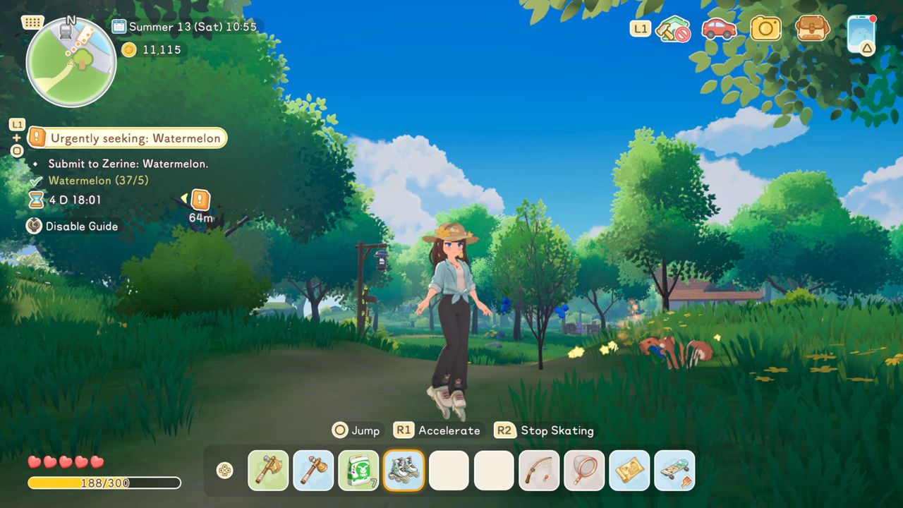 The protagonist using rollerblades to get around in life sim RPG, Starsand Island