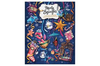 Monty Bojangles Vegan Advent Calendar in vibrant blue packaging and festive decoration