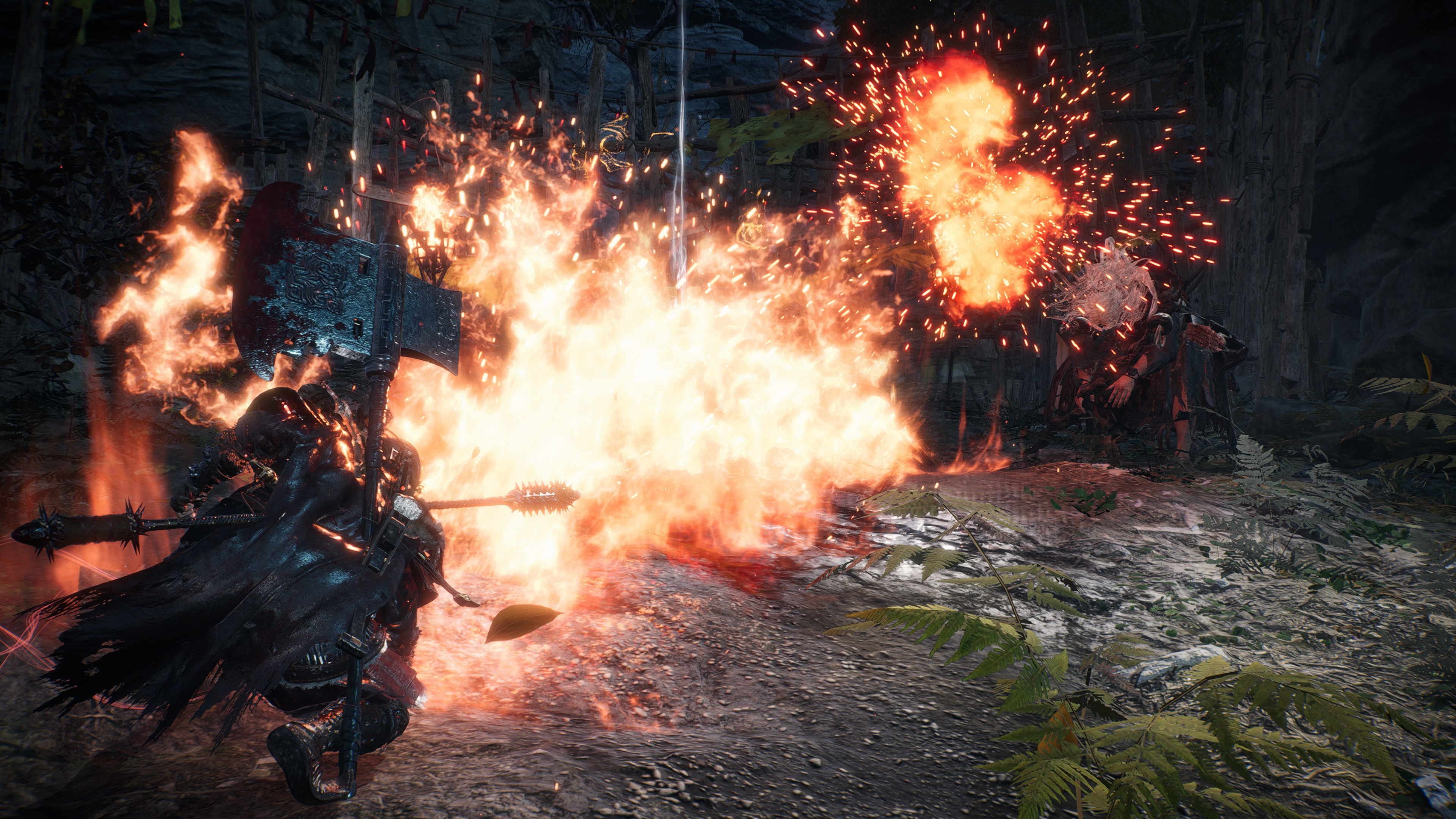 Wo Long: Fallen Dynasty in-game screenshot of the player casting a Fire Wizardry Spell, taken in Photograph Mode.