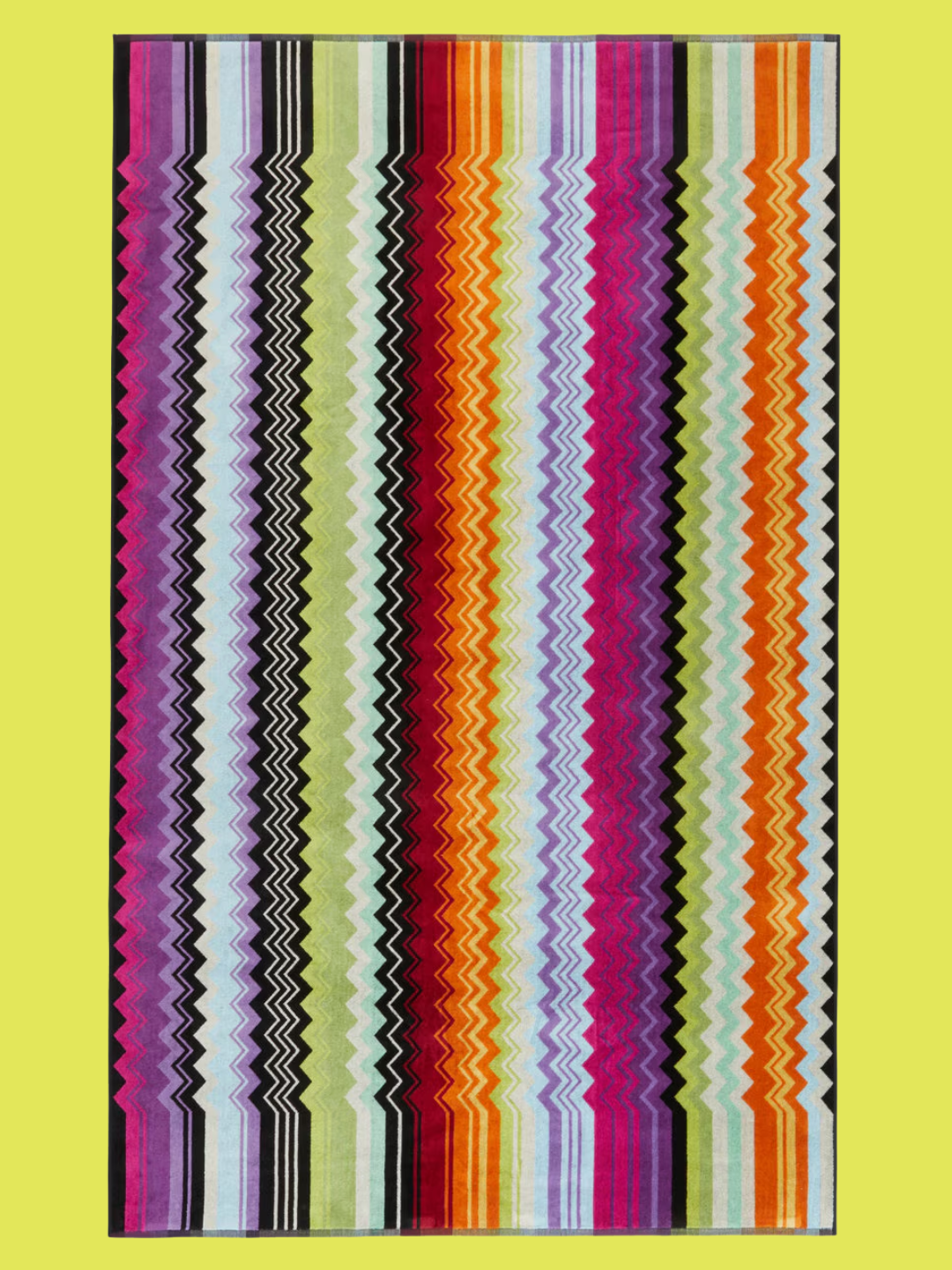 A colorful zig-zag patterned striped terry bath towel from Missoni