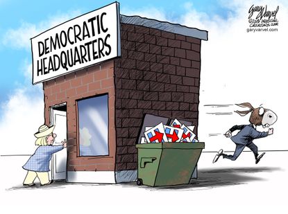 Political cartoon U.S. Hillary Clinton Democratic headquarters 2020 election