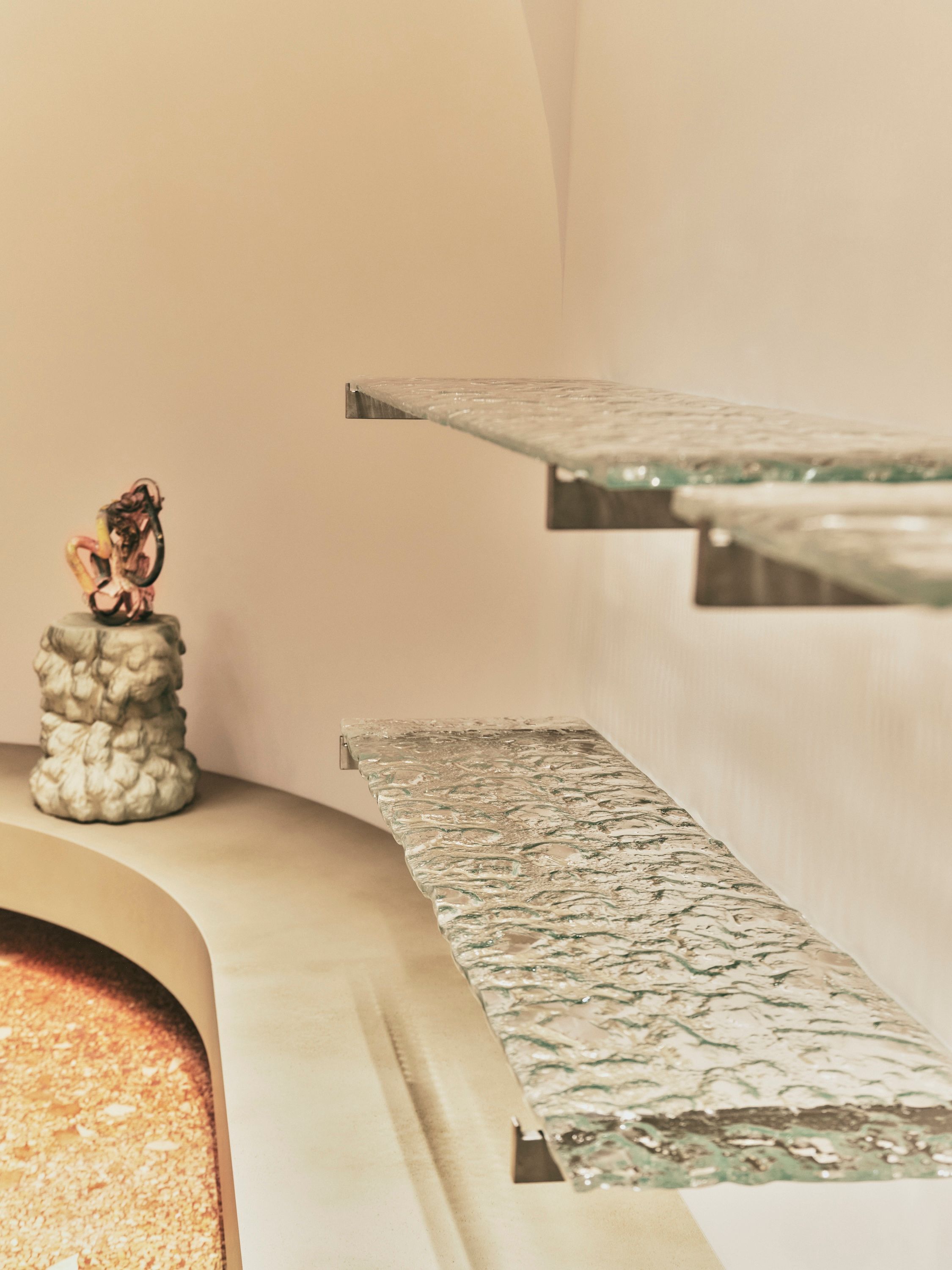 textured glass shelving