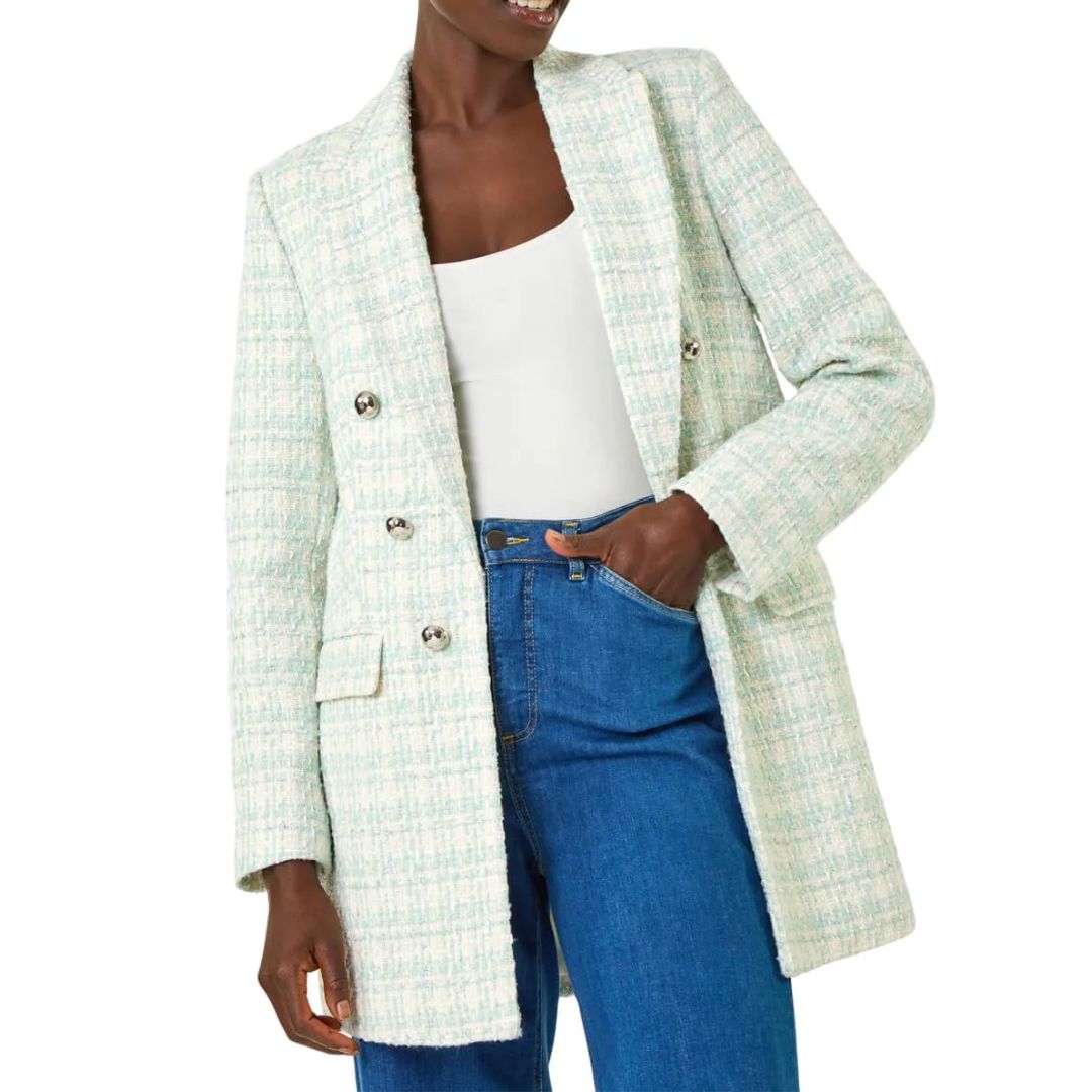 Roman Aqua Longline Checked Blazer