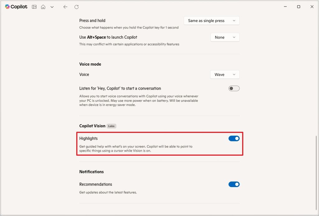 Copilot Vision enable on Windows 11