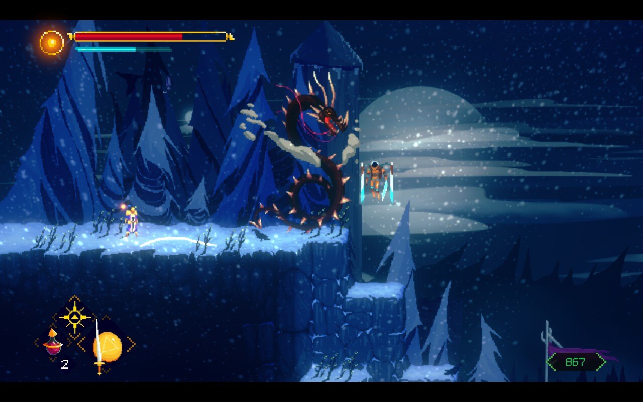 Screenshots from Adventure of Samsara showing a warrior exploring dangerous underground areas full of obstacles