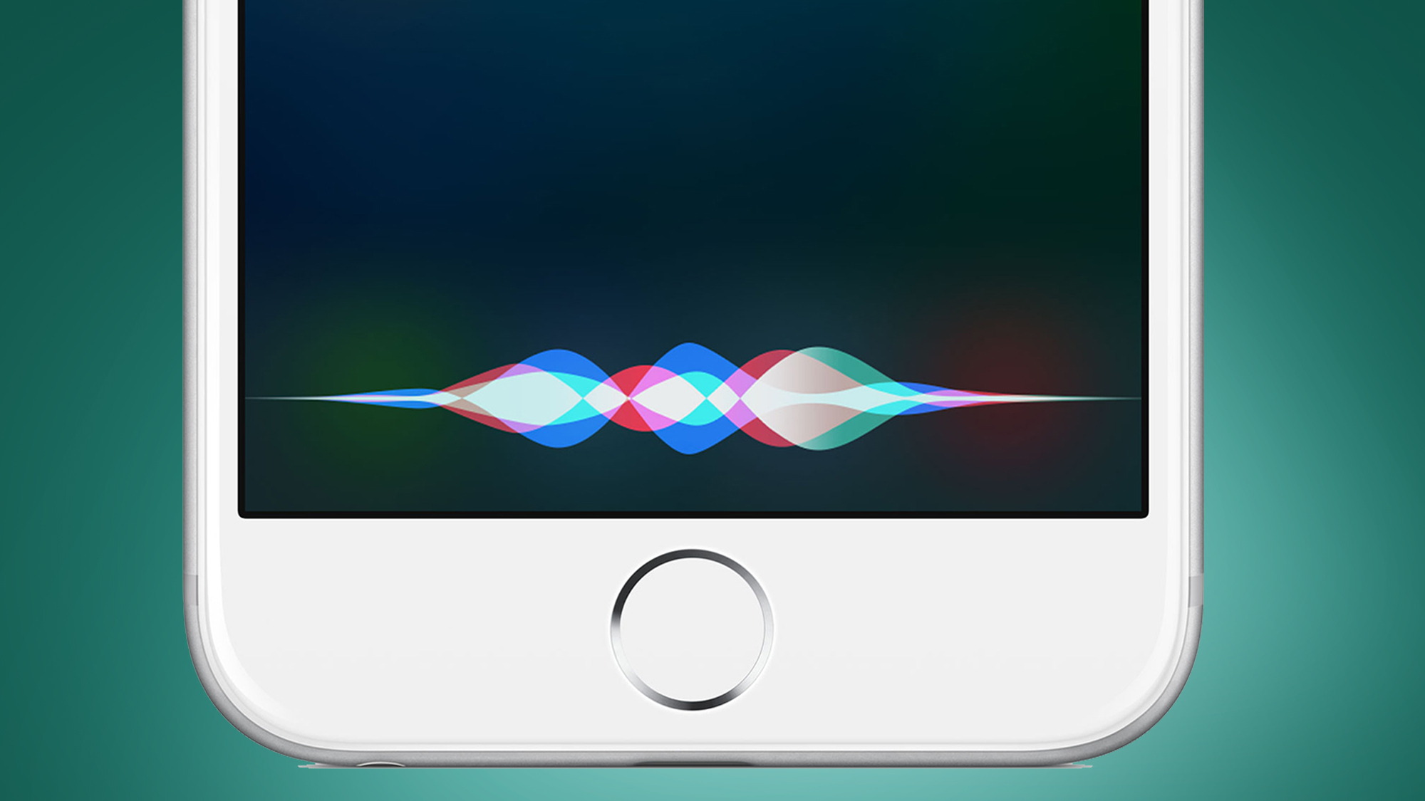 An iPhone on a green background showing the Siri voice assistant