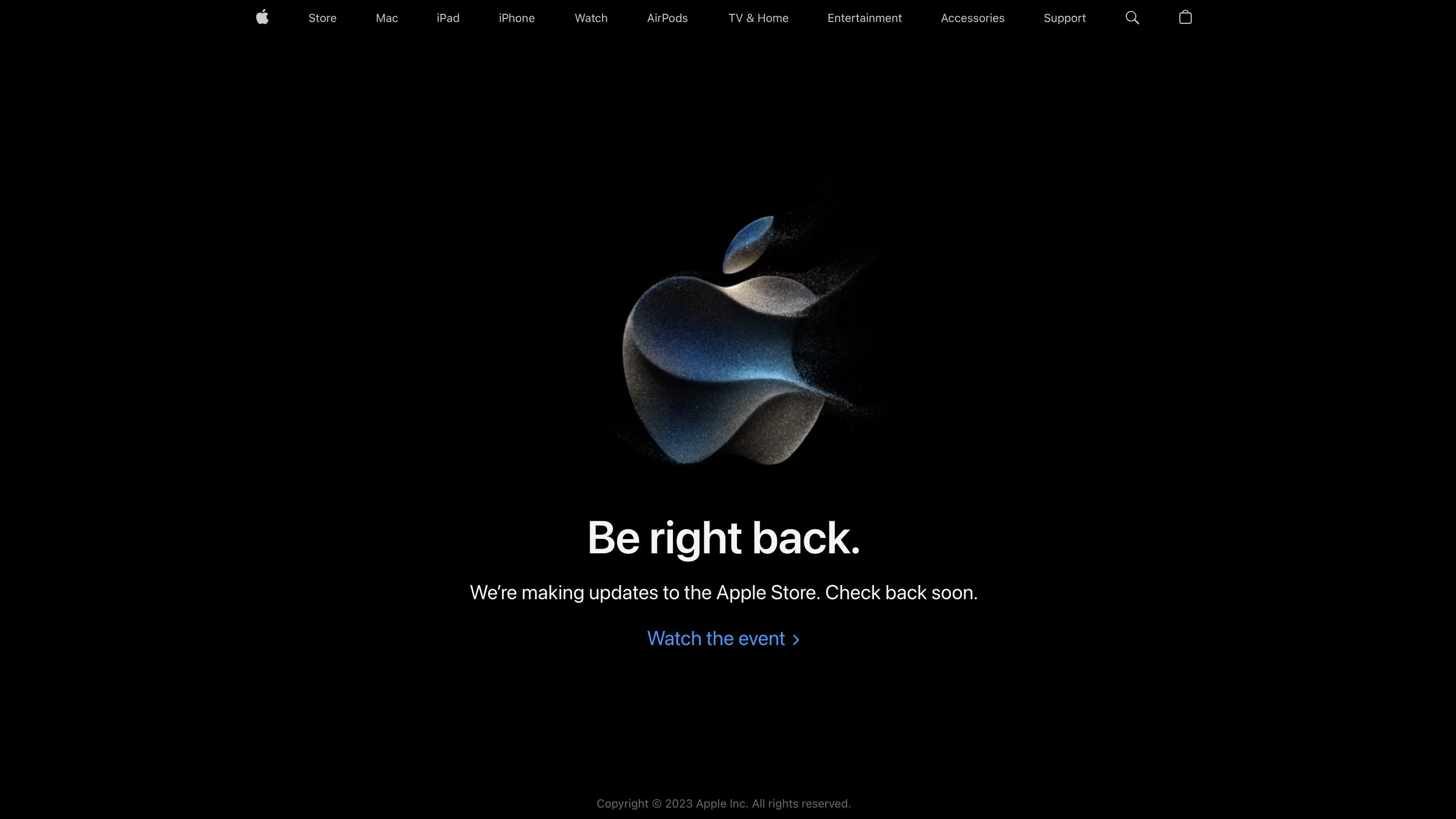 A screenshot of the Apple Store which is down ahead of the Wonderlust launch event