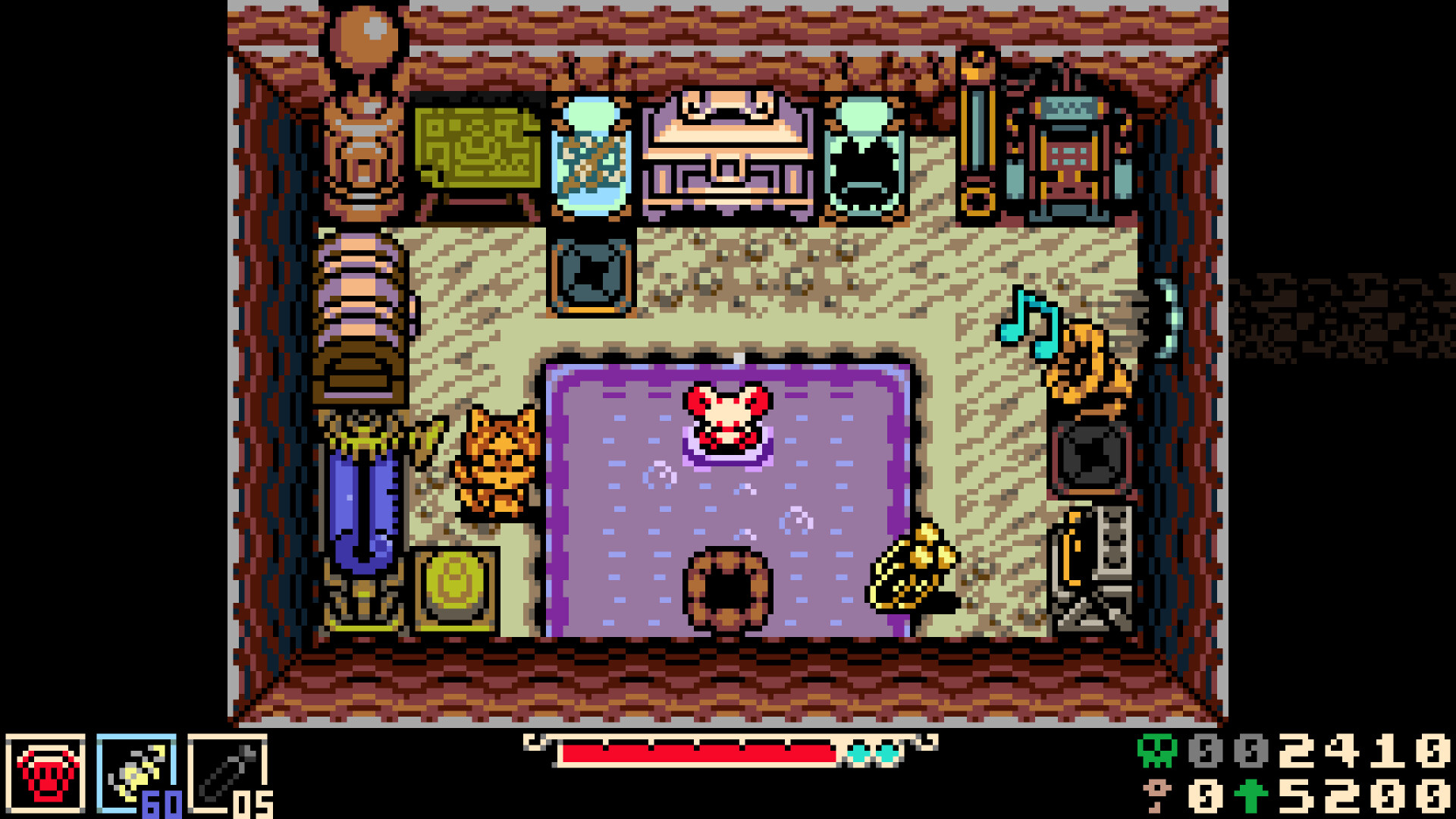 In Mina the Hollower which has Game Boy Color-style graphics, the mouse-like protagonist Mina takes a break in an indoor pool