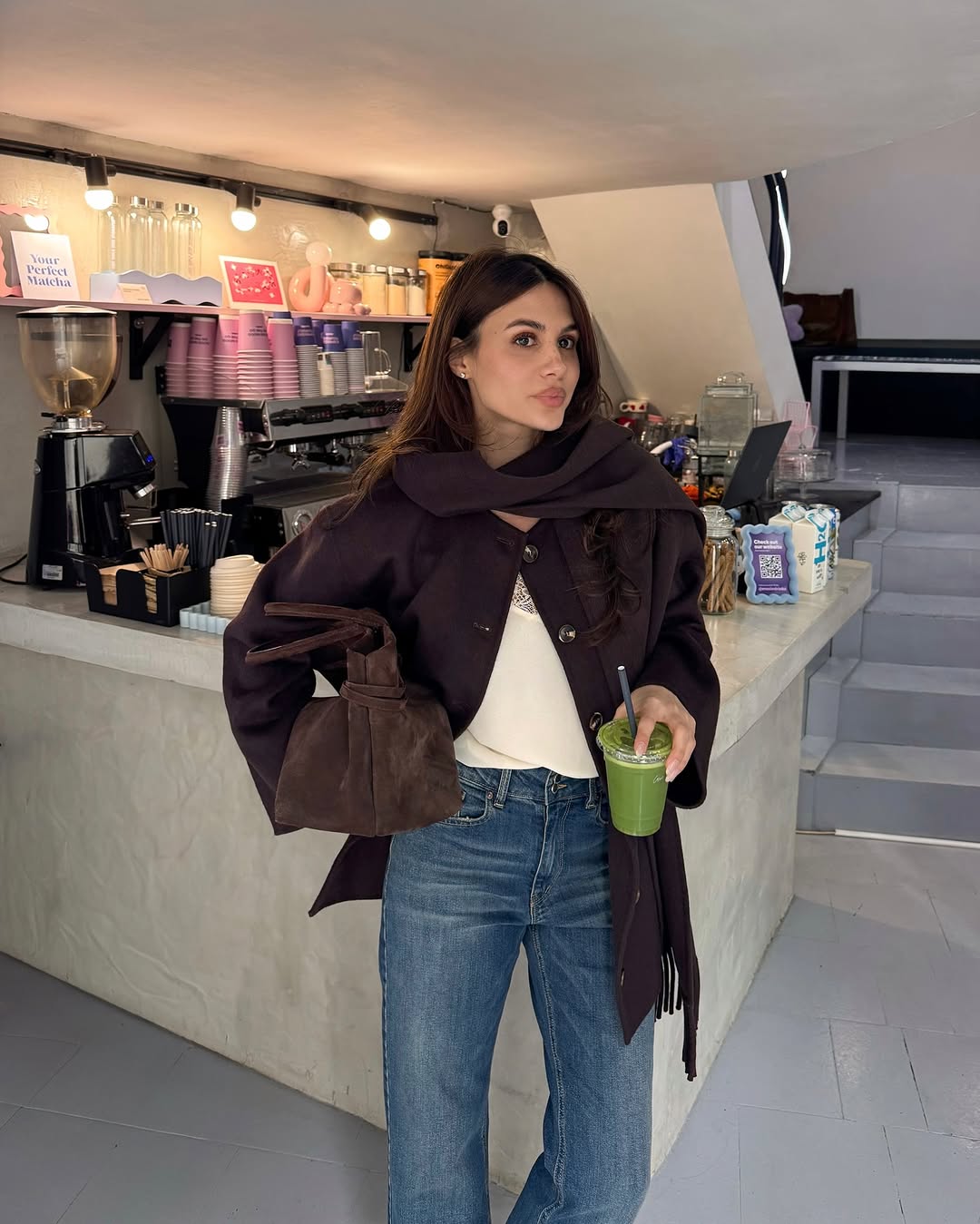 woman wearing winter scarf outfit 2025