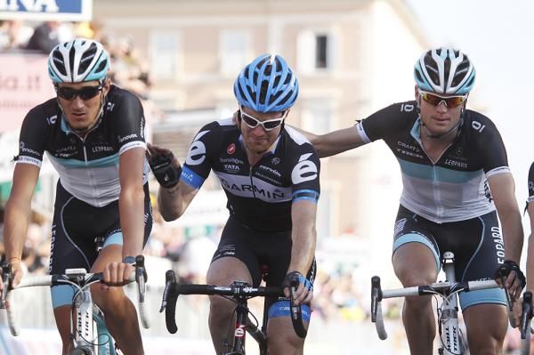 Garmin-Cervelo's Tyler Farrar joined Leopard Trek in crossing the line in memory of his best friend.