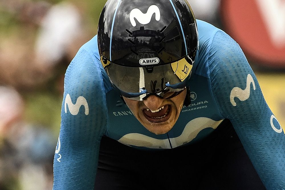 Marc Soler crosses the finish line of the 20th stage of the 105th edition of the Tour de France and briefly had the lead