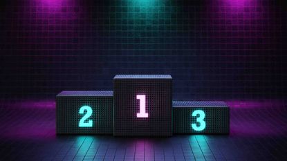 An electronic set of podiums that say 1 2 and 3.