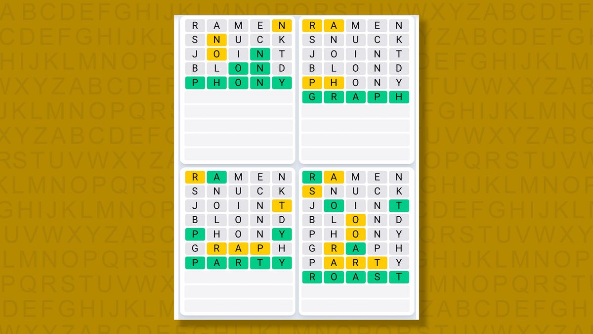Quordle Daily Sequence answers for game 1567 on a yellow background