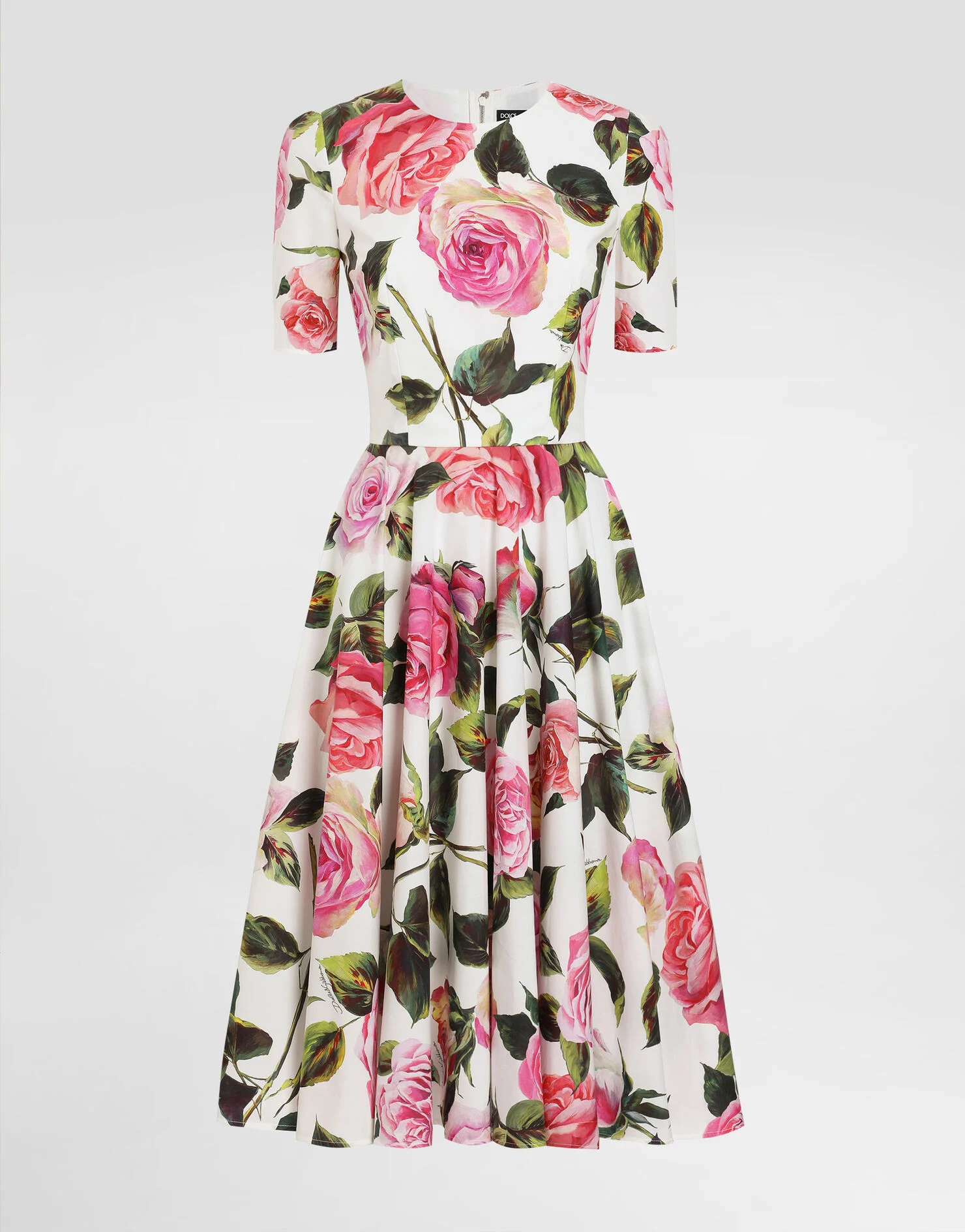 Dolce & Gabbana white short sleeve dress with pink roses