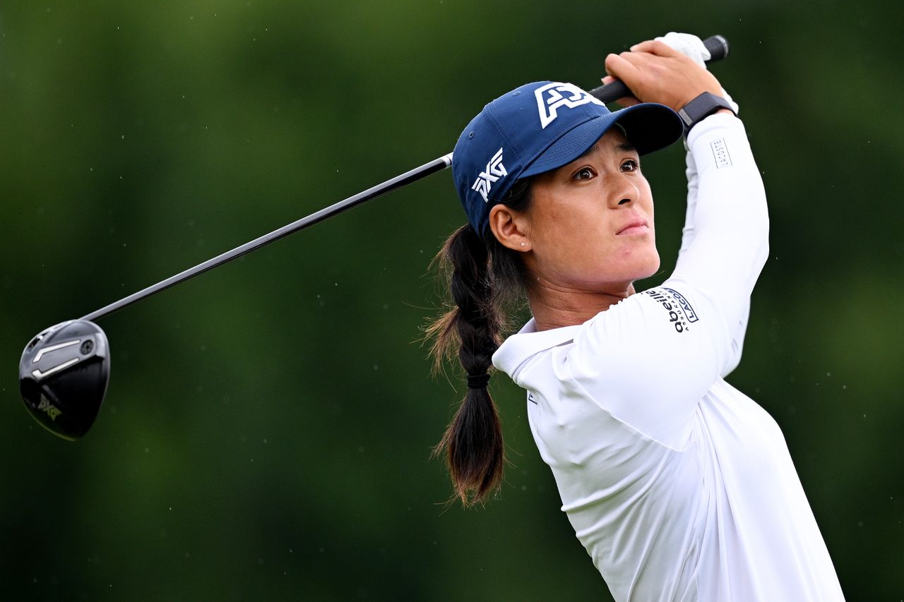 Celine Boutier of France tees off on the 13th hole during the Third Round of the Amundi Evian Championship at Evian Resort Golf Club