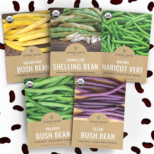 Organic Bean Seeds Variety Pack - 5 Individual Packs - 2026 Season - Golden Wax Bush, Cannellini Shelling Bean and More! for Indoor &amp;amp; Outdoor Planting (non-Gmo, Certified Organic)