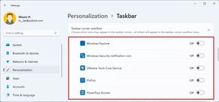Taskbar corner overflow