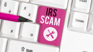 "IRS" scam written on a keyboard