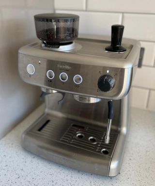The Breville MAX Barista espresso coffee machine with milk frother in Christina Chrysostomou's kitchen