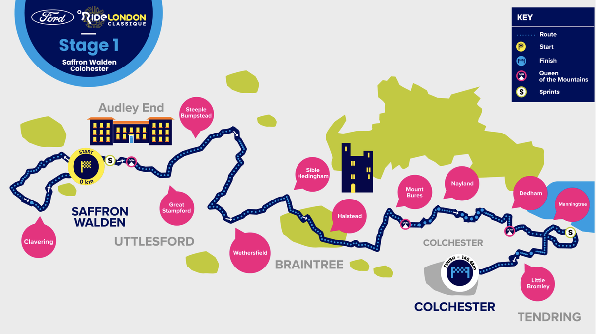 Route map stage 1 of 2023 RideLondon Classique