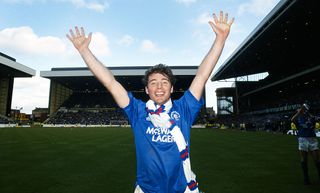 Ally McCoist celebrates after Rangers beat St Mirren 4-0 to claim the 1991/92 Scottish Premier Division title at Ibrox in April 1992.