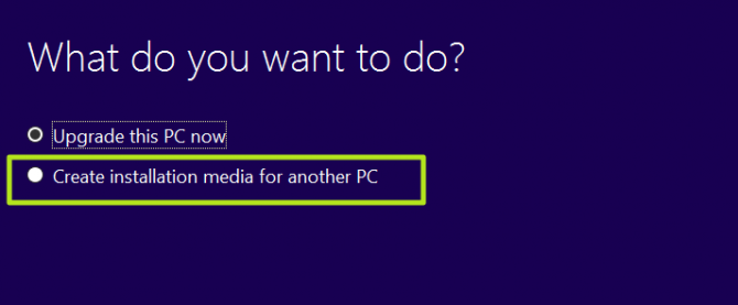 click create installation media for another PC