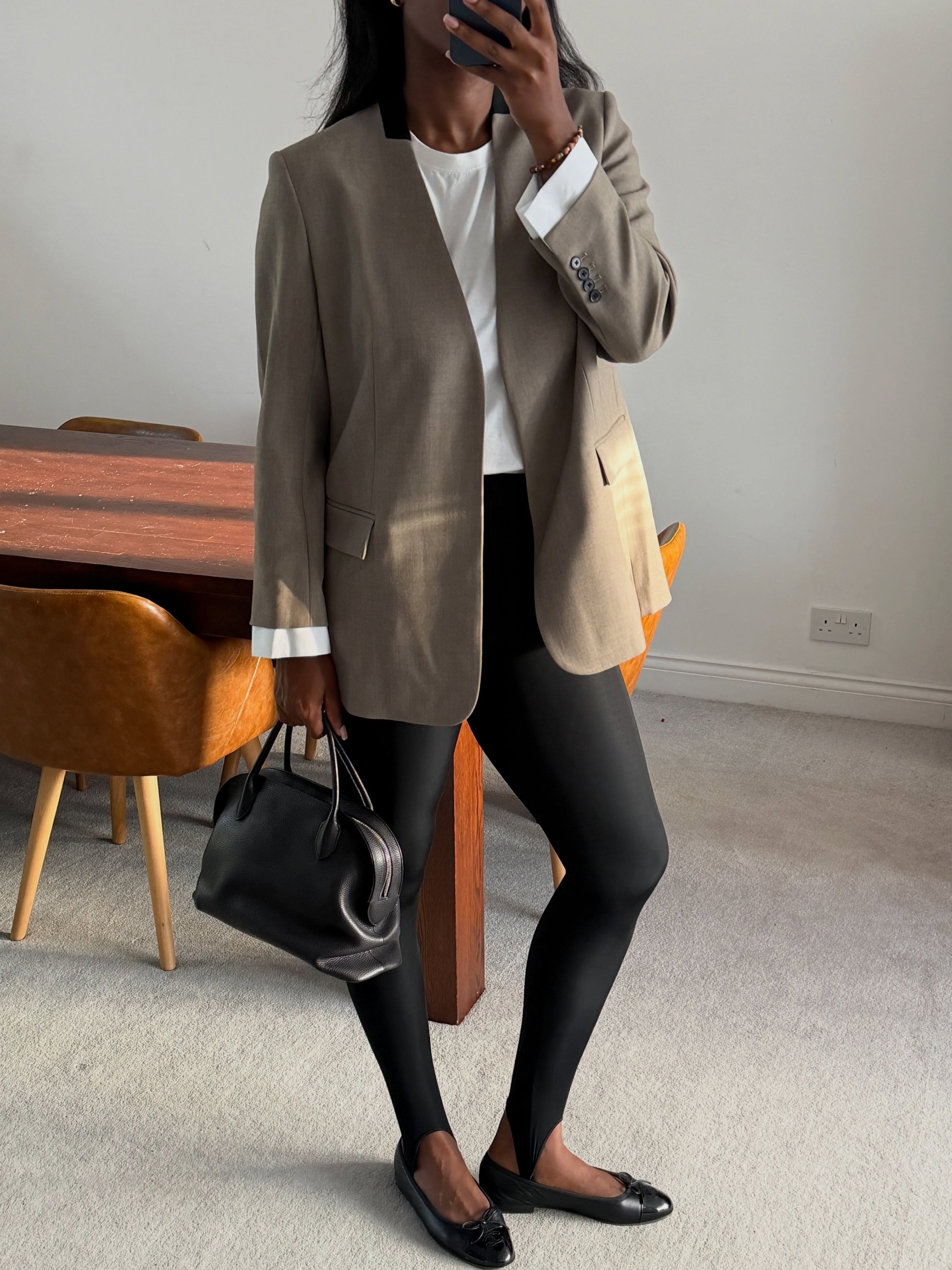 A woman wearing leggings.