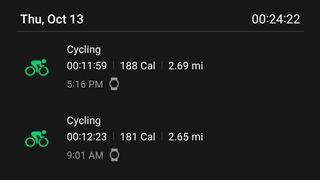 Cycling data from a Samsung Galaxy Watch 4 Classic from using the Trek FX+ 2 eBike.